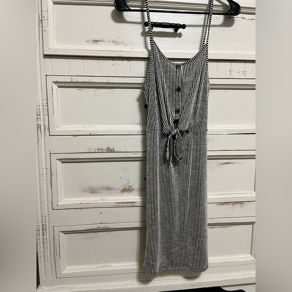 Mini black and white pin striped dress with cutout